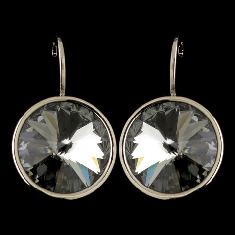 Silver Black Diamond Smoke Swarovski Crystal Element Large Round Leverback Bridal Wedding Earrings 9603