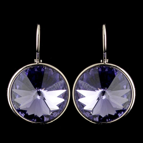 Silver Tanzanite Swarovski Crystal Element Large Round Leverback Bridal Wedding Earrings 9603