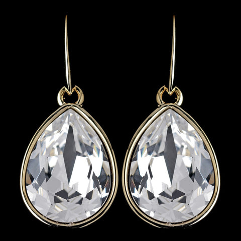 Gold Clear Swarovski Crystal Element Large Teardrop Hook Bridal Wedding Earrings 9604