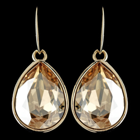 Gold Light Topaz Swarovski Crystal Element Large Teardrop Hook Bridal Wedding Earrings 9604