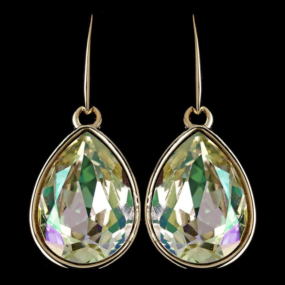 Gold Luminous Green Swarovski Crystal Element Large Teardrop Hook Bridal Wedding Earrings 9604