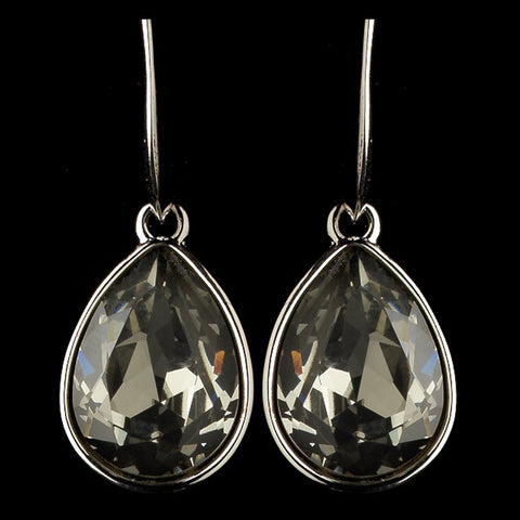 Silver Greige Light Grey Swarovski Crystal Element Large Teardrop Hook Bridal Wedding Earrings 9604
