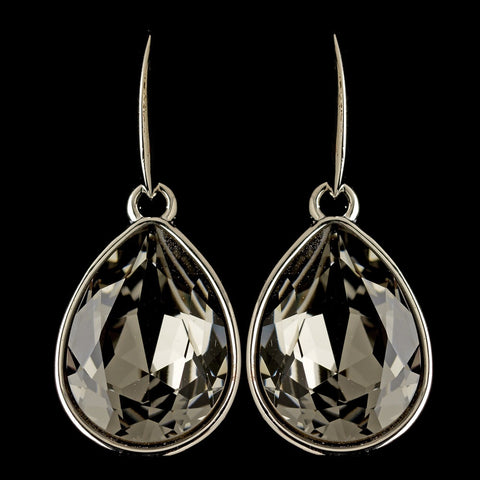 Silver Smoke Swarovski Crystal Element Large Teardrop Hook Bridal Wedding Earrings 9604