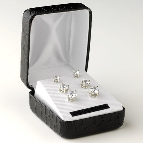 Rhodium Clear Round Cut CZ 3 Set Bridal Wedding Earrings