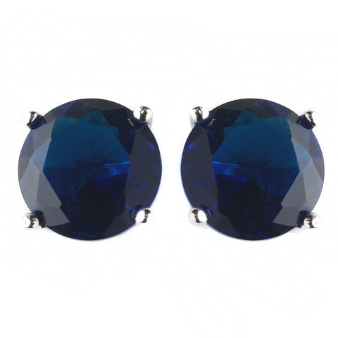 9mm Sterling Silver Round Sapphire CZ Crystal Stud Bridal Wedding Earrings