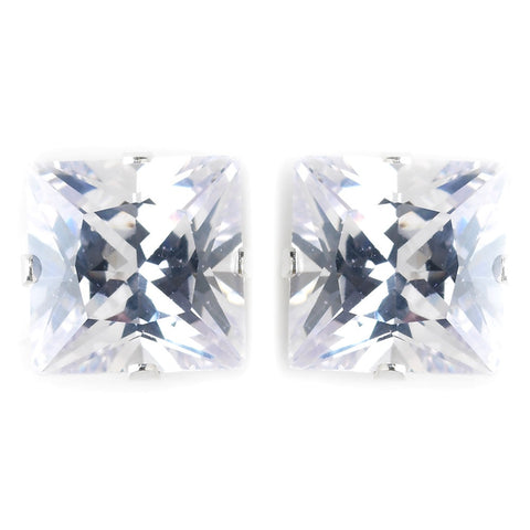 8mm Sterling Silver Princess Clear CZ Crystal Stud Bridal Wedding Earrings Sample