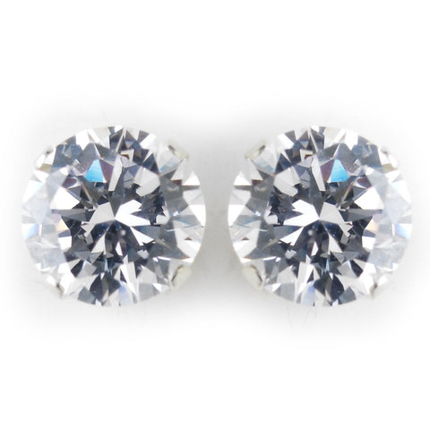 8mm Sterling Silver Round Ruby CZ Crystal Stud Bridal Wedding Earrings