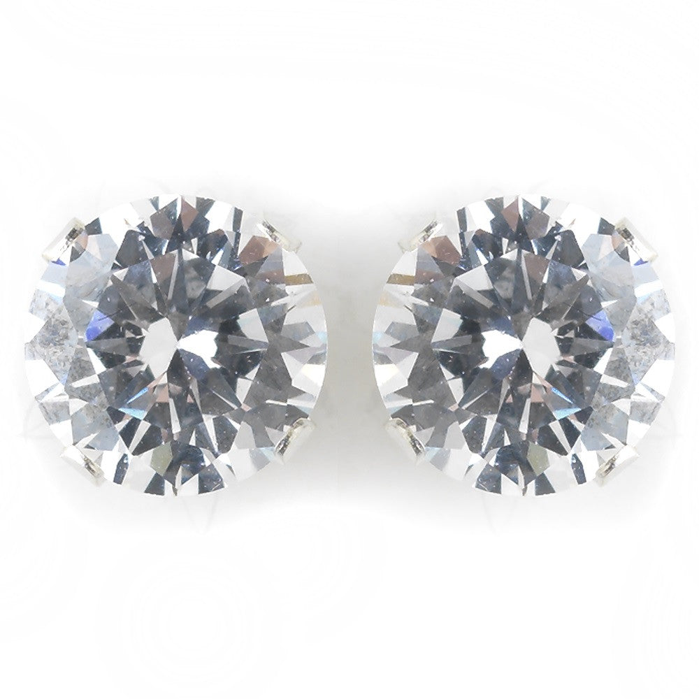 7mm Sterling Silver Round Clear CZ Crystal Stud Bridal Wedding Earrings