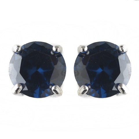 8mm Sterling Silver Round Sapphire CZ Crystal Stud Bridal Wedding Earrings