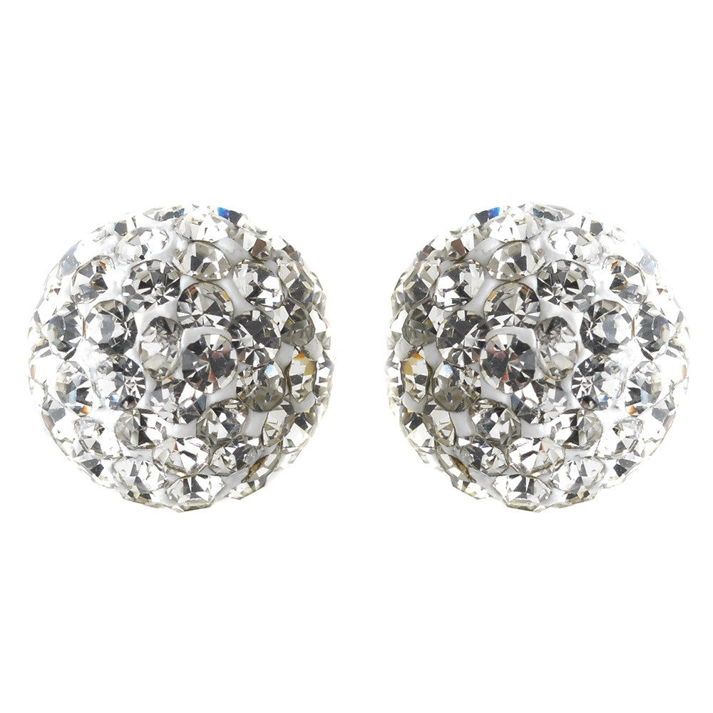 9mm Sterling Silver White Crystal Ball Stud Bridal Wedding Earrings
