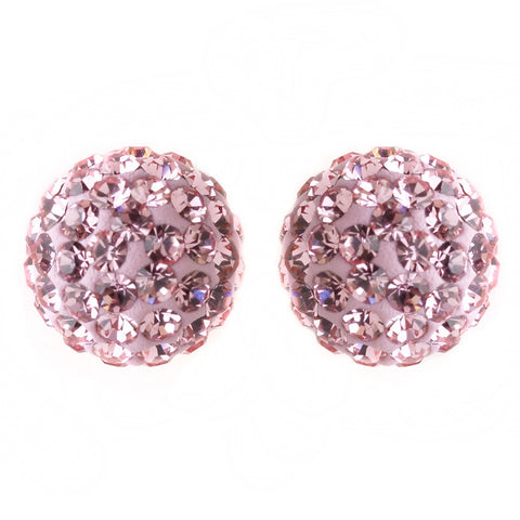 8mm Sterling Silver Ball Light Pink Crystal Stud Bridal Wedding Earrings