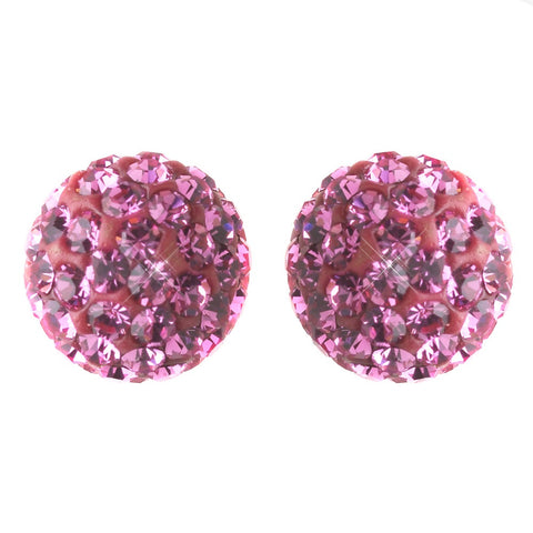 8mm Sterling Silver Ball Pink Crystal Stud Bridal Wedding Earrings