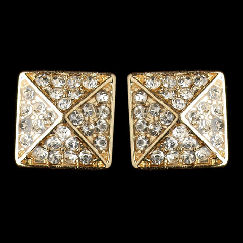 Gold Clear Rhinestone Egyptian Inspired Square Bridal Wedding Earrings 9625