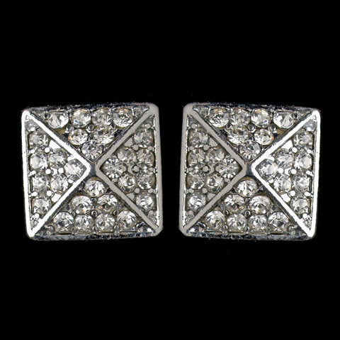 Rhodium Silver Clear Rhinestone Egyptian Inspired Square Bridal Wedding Earrings 9625