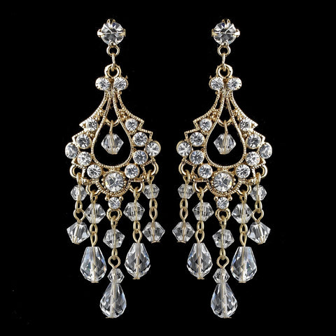 Gold Swarovski Crystal & Rhinestone Chandelier Bridal Wedding Earrings E 9685