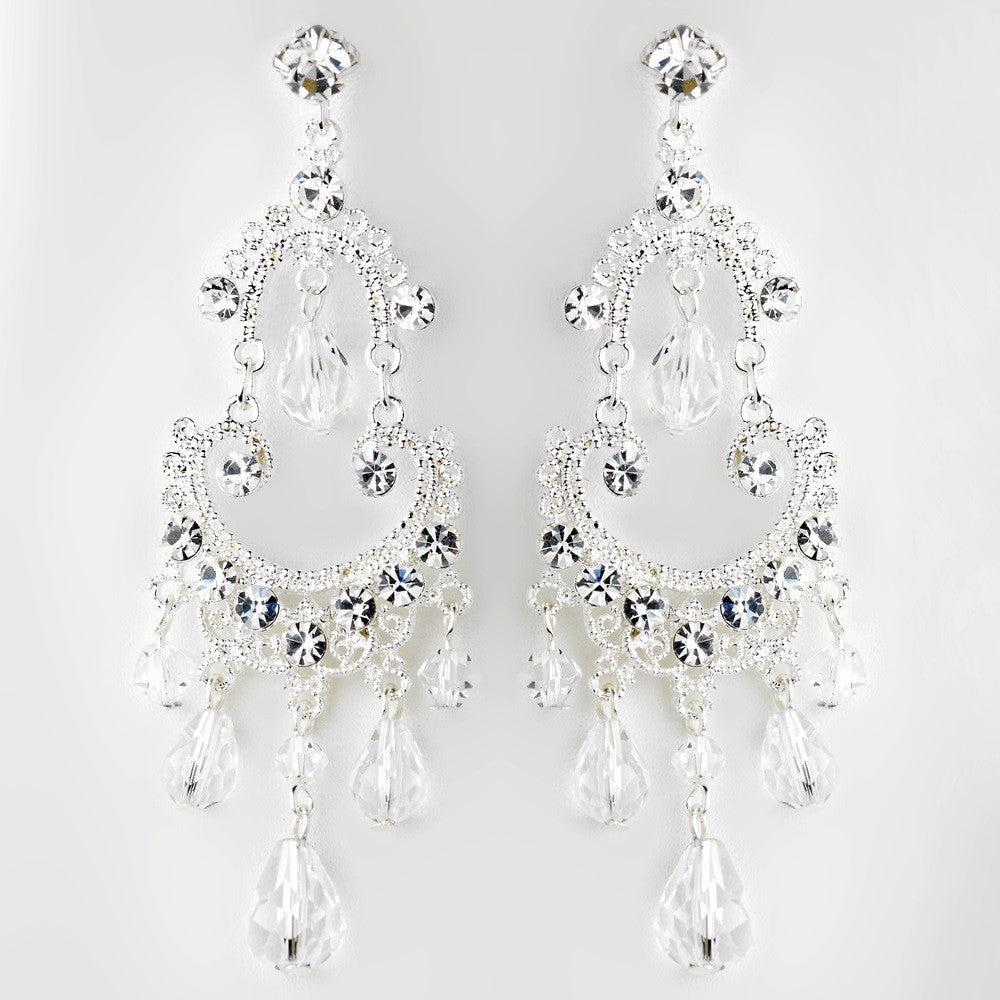 Silver Clear Crystal Chandelier Bridal Wedding Earrings 9686