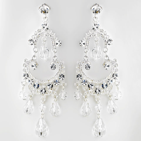 Silver Clear Crystal Chandelier Bridal Wedding Earrings 9686