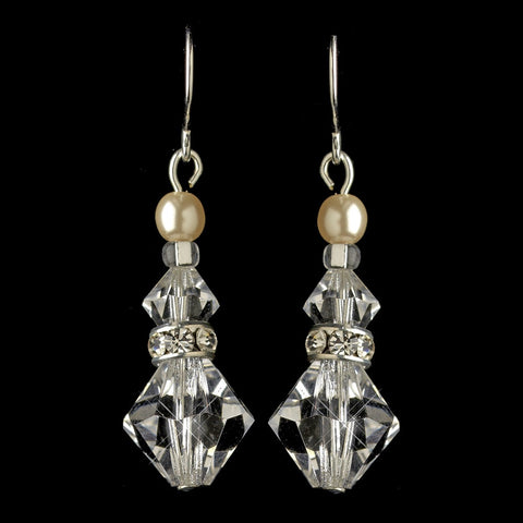 Silver Ivory Pearl & Swarovski Crystal Bead Hook Drop Bridal Wedding Earrings 9713