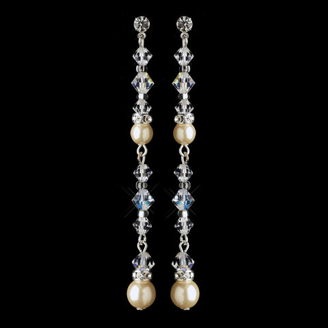 Silver Ivory Pearl & Swarovski Crystal Bead Dangle Bridal Wedding Earrings 9718