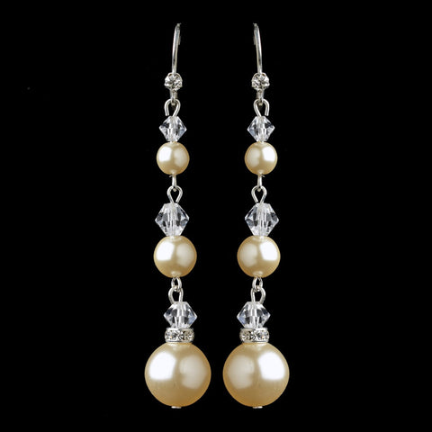 Silver Ivory 3 Row Pearl & Swarovski Crystal Bead Dangle Bridal Wedding Earrings