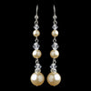 Silver Ivory 3 Row Pearl & Swarovski Crystal Bead Dangle Bridal Wedding Earrings