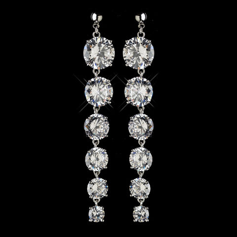 Rhodium Clear Long CZ Crystal Dangle Bridal Wedding Earrings