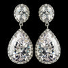 Rhodium Clear Large Teardrop CZ Crystal Drop Bridal Wedding Earrings 9737