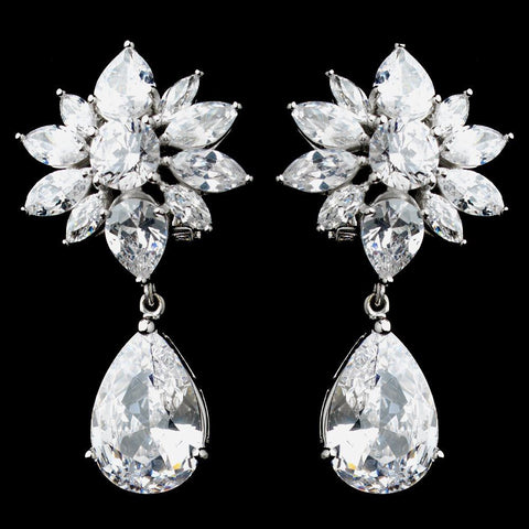 Rhodium Clear Teardrop CZ Drop Bridal Wedding Earrings 9738