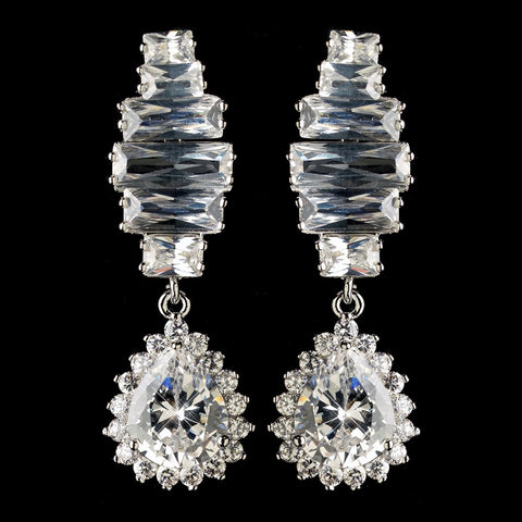 Rhodium Clear Teardrop CZ Crystal Drop Bridal Wedding Earrings 9739