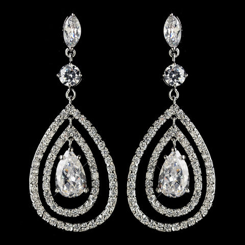 Rhodium Clear Teardrop CZ Crystal Drop Bridal Wedding Earrings 9740