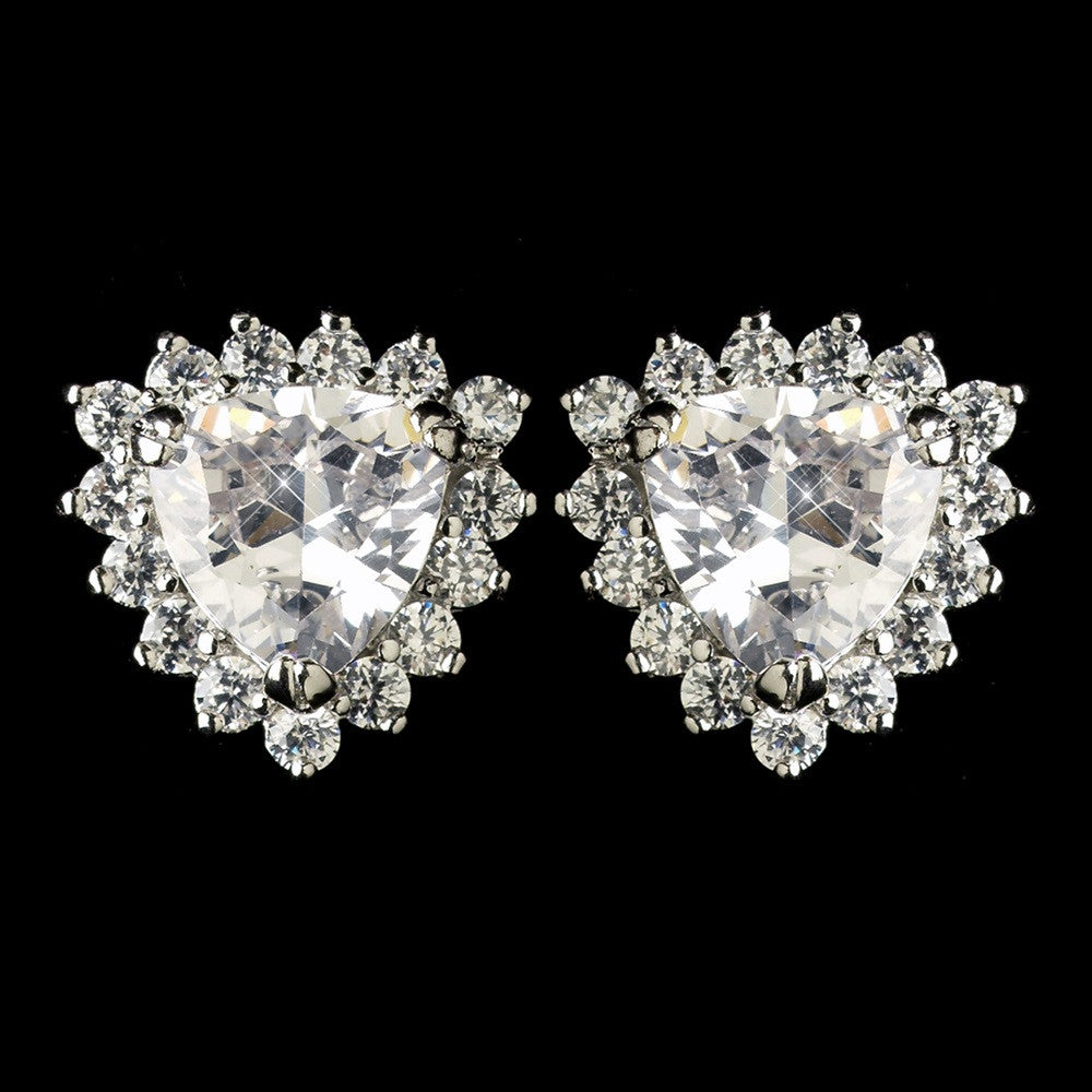 Rhodium Clear Trillion CZ Crystal Stud Bridal Wedding Earrings 9741