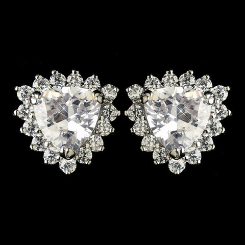 Rhodium Clear Trillion CZ Crystal Stud Bridal Wedding Earrings 9741