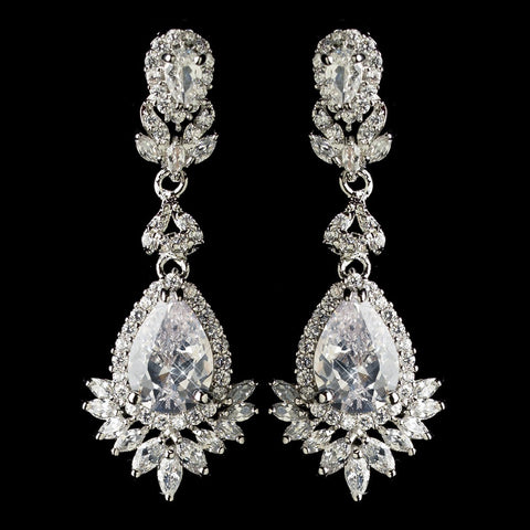 Rhodium Clear Marquise & Teardrop CZ Crystal Dangle Bridal Wedding Earrings 9742