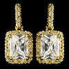 Gold Clear Radiant Emerald Cut CZ Crystal Drop Bridal Wedding Earrings 9744