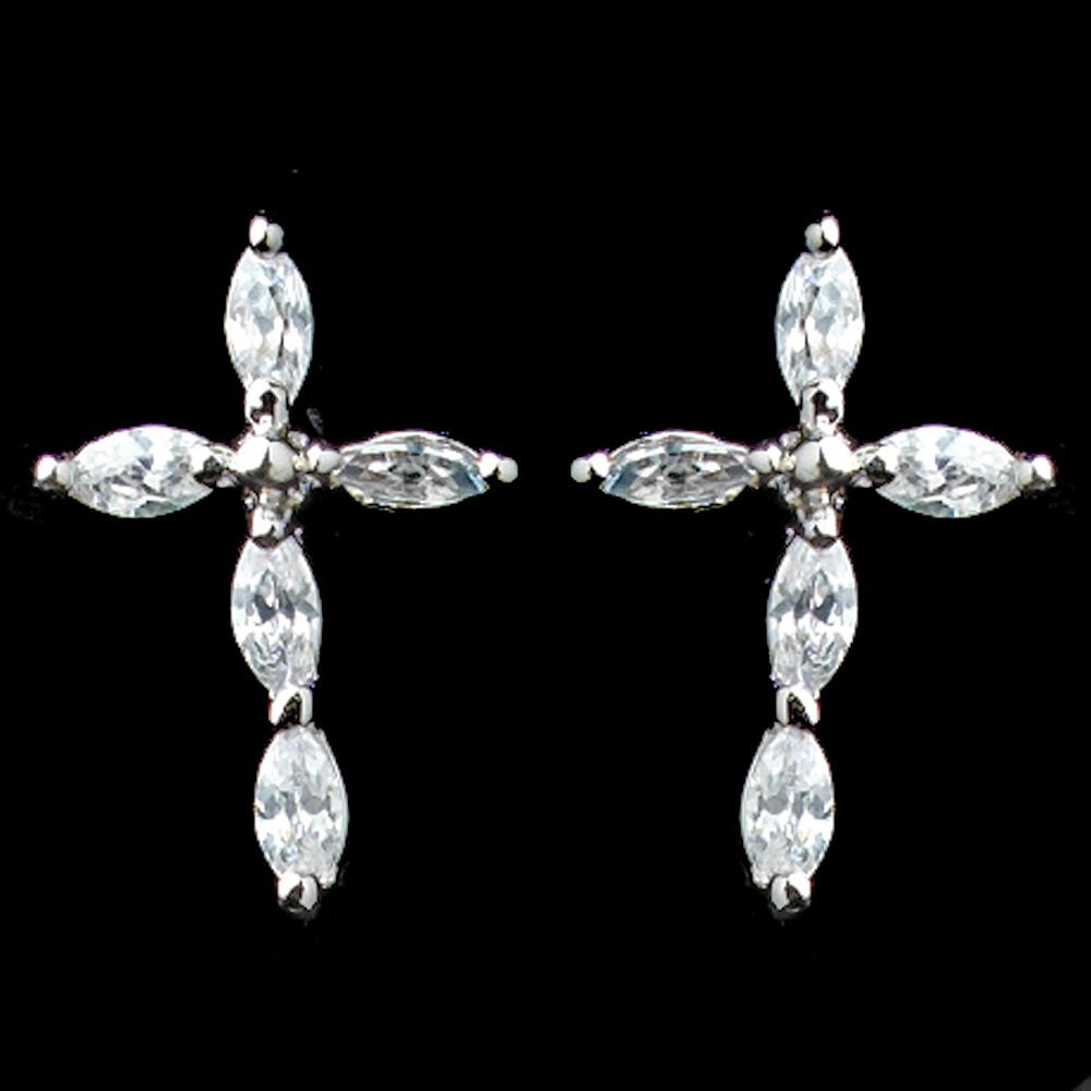 Rhodium Clear Marquise CZ Cross Stud Bridal Wedding Earrings 9792