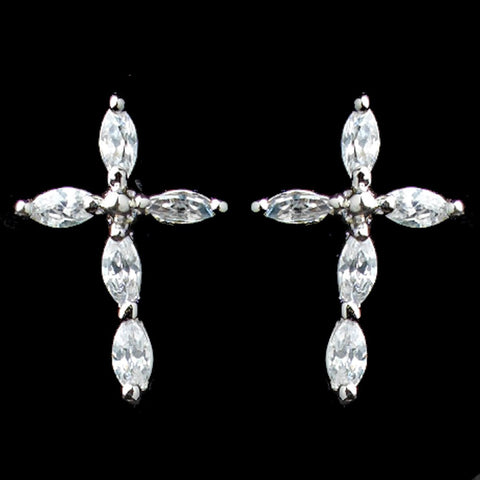 Rhodium Clear Marquise CZ Cross Stud Bridal Wedding Earrings 9792
