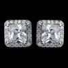 Rhodium Clear Princess Square Pave CZ Stud Bridal Wedding Earrings