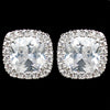 Rhodium Clear Cushion CZ Stud Bridal Wedding Earrings 9794