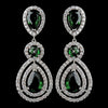 Rhodium Emerald Teardrop & Round CZ Dangle Bridal Wedding Earrings