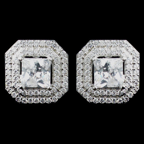 Rhodium Clear Princess CZ Stud Bridal Wedding Earrings 9805
