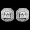 Rhodium Clear Princess CZ Stud Bridal Wedding Earrings 9805