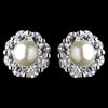 Rhodium Diamond White Pearl & Rhinestone Flower Stud Bridal Wedding Earrings 9869