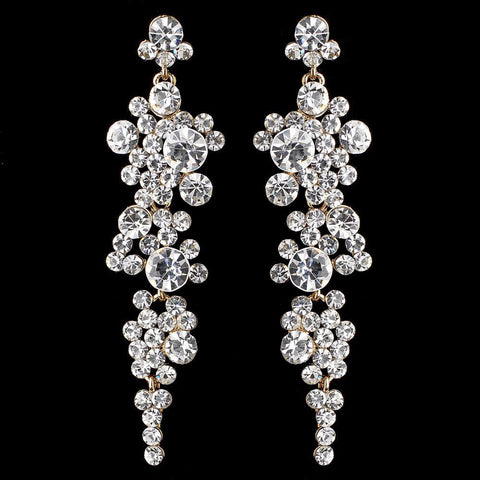 Gold Clear Rhinestone Round Dangle Bridal Wedding Earrings 9889