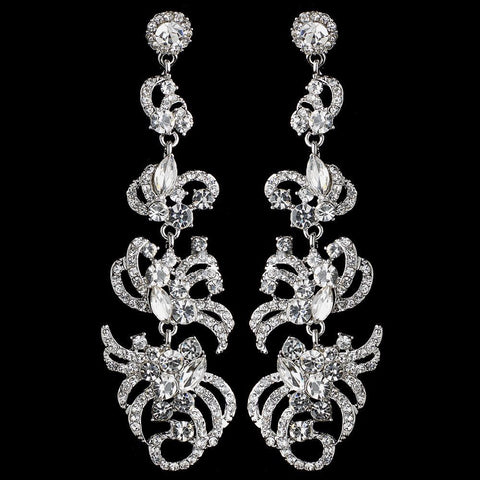 Silver Clear Rhinestone Dangle Bridal Wedding Earrings 9890