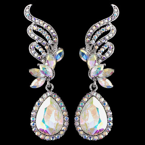 Silver AB Rhinestone Drop Bridal Wedding Earrings 9891