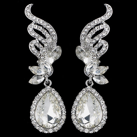 Silver Clear Rhinestone Drop Bridal Wedding Earrings 9891