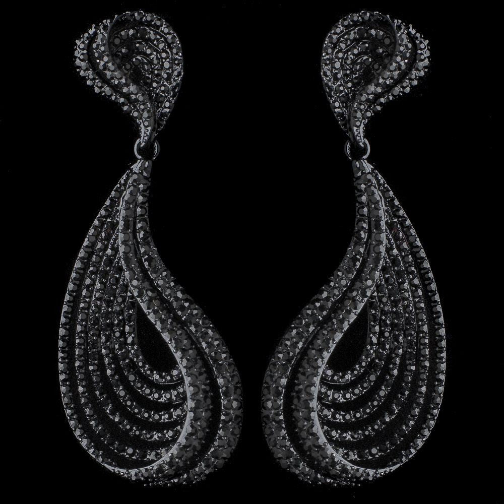 Black Rhinestone Dangle Bridal Wedding Earrings 9893