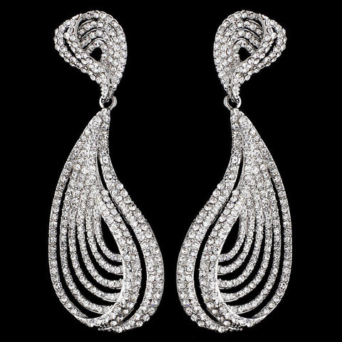 Silver Clear Rhinestone Dangle Bridal Wedding Earrings 9893