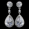 Rhodium Clear Teardrop & Round CZ Drop Bridal Wedding Earrings 9954