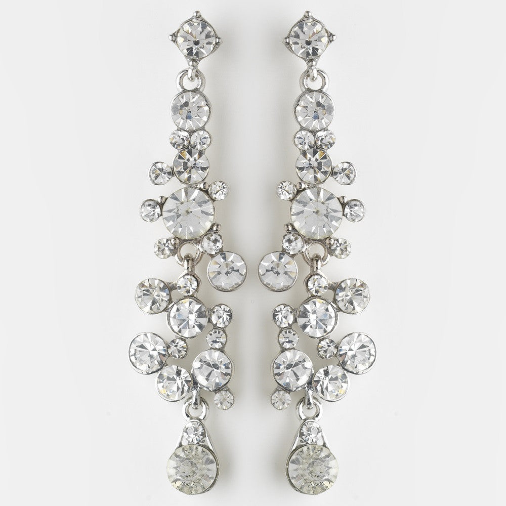 Rhodium Clear Rhinestone Drop Bridal Wedding Earrings 9961